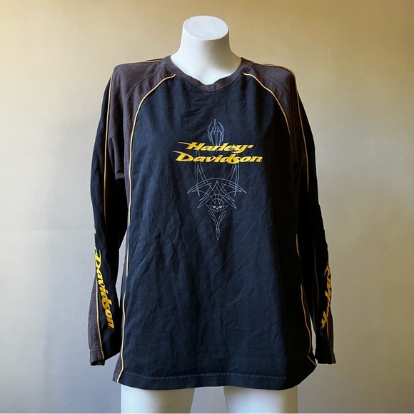 Harley-Davidson Tops - Harley Davidson | Vintage 90s Long Sleeve Pin Stripe Piping Tee Shirt